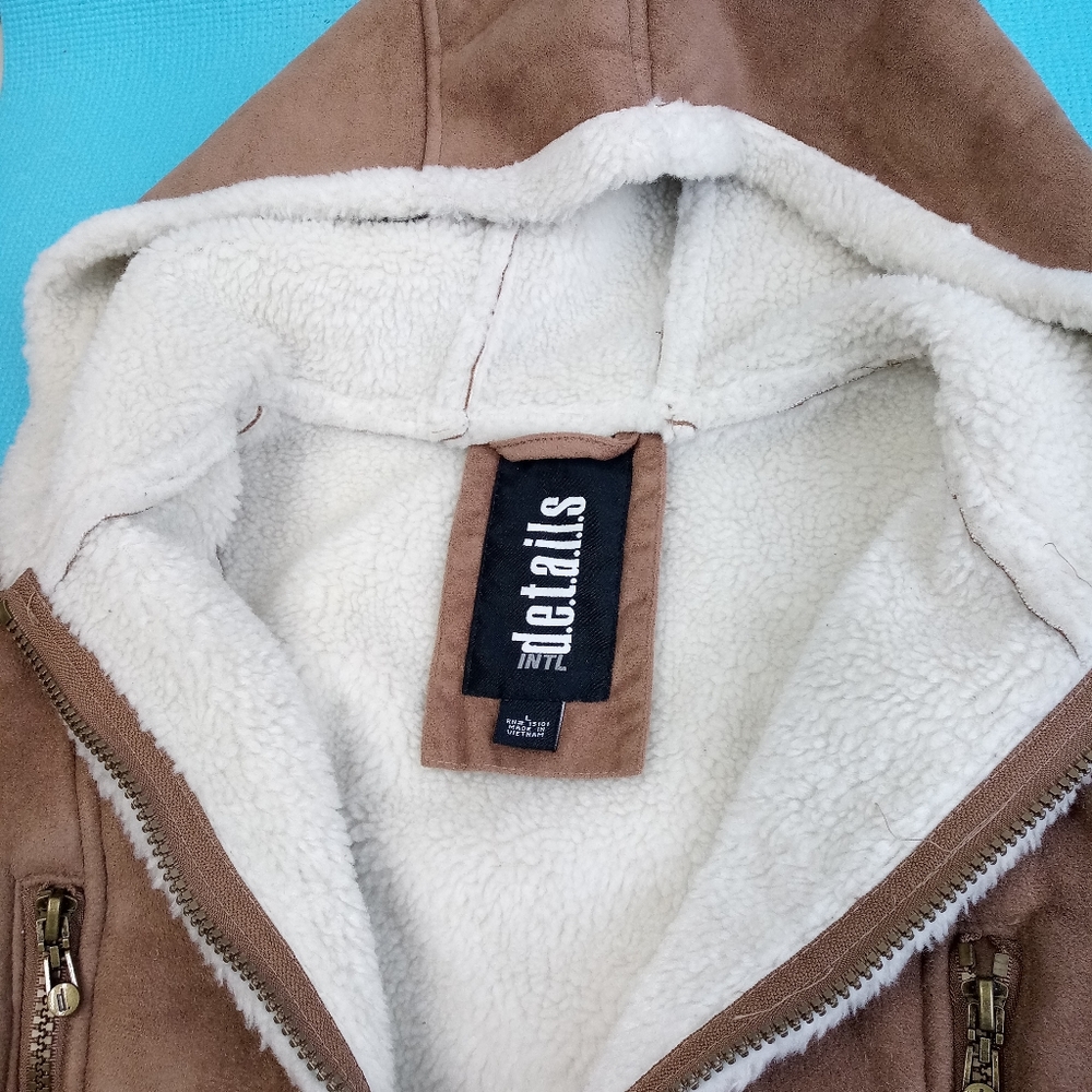 Details Women's Winter Faux Fur Hooded Sherpa Lined Jacket - L - Picture 3 of 8